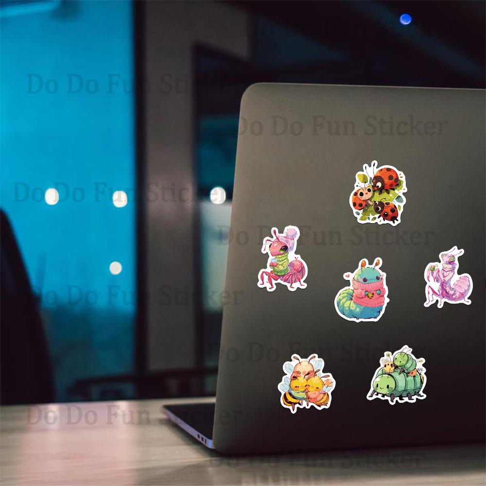 50PCS Cartoon Cute Insect Collection Graffiti Sticker Waterproof PVC Bee Butterfly Moth Caterpillar Spider Mantis Decoration