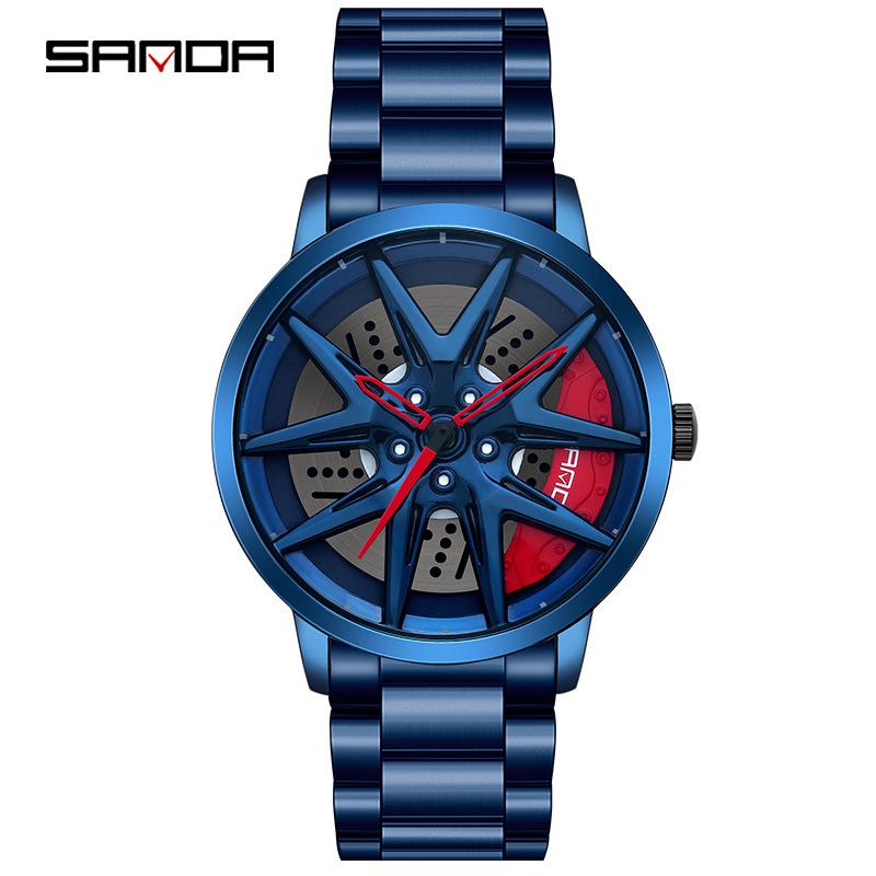 Classic Men's Quartz Watch - Car Wheel Style, Steel Band, Trendy & Casual