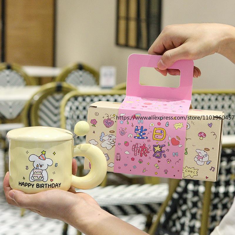 Niedlicher Welpenkuchen Tasse mit Deckel Löffel Keramiktasse Geschenk für Mädchen, Ein unvergessliches Geburtstagsgeschenk