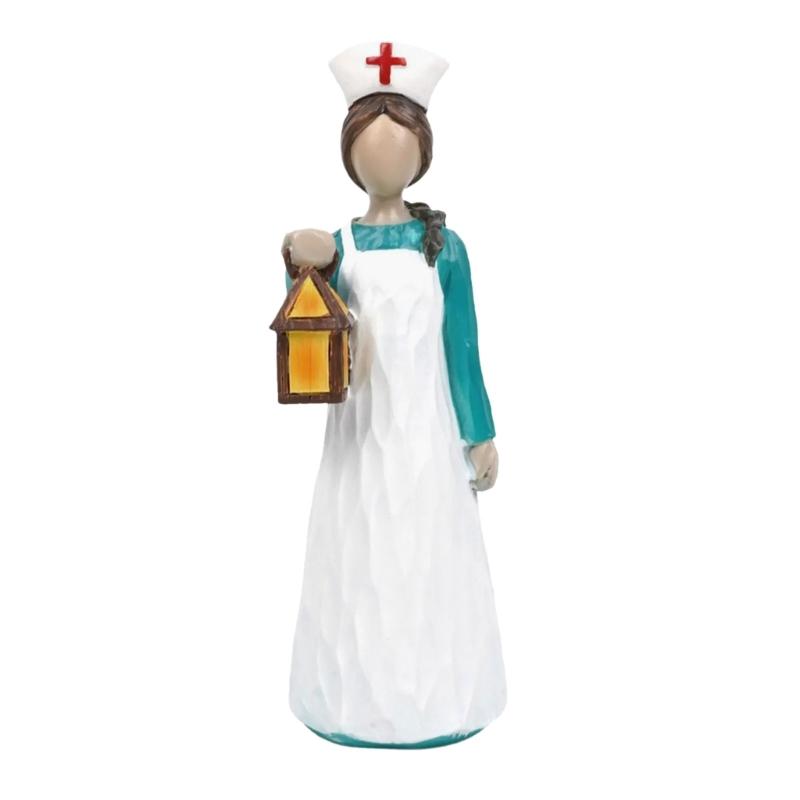 

Resins Nurse Figurine Holding Candle Lamp Heart Sculpture Thanksgiving Nurses Day Gift For Hospital Professional