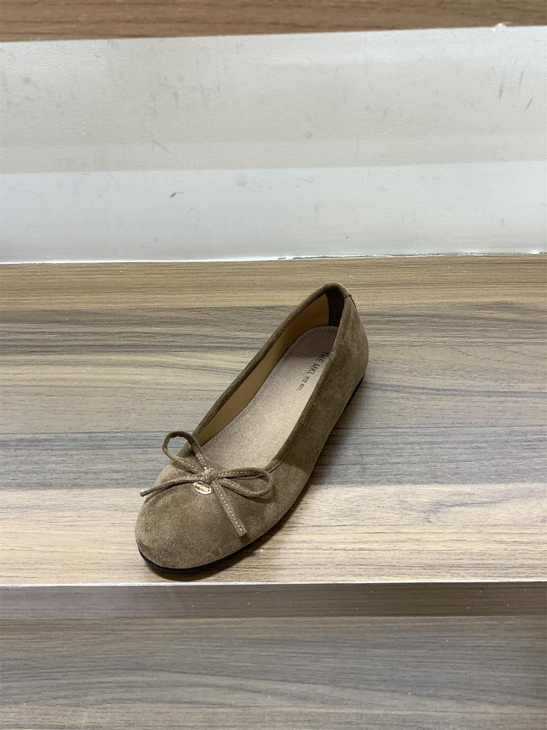 Inner Height Increase Retro Suede Round Head Ballet Single Shoes Women's Shoes 2025 New Autumn Leopard Print Bow Evening Shoes