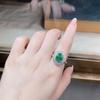 S925 Sterling Silver Wood Grain Ring, Emerald Cotton Floss Green Gem with Zircon and High Carbon Diamond Accents