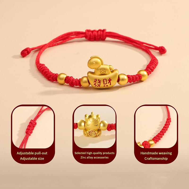 Chinese Style 2026 Horse Year Zodiac Bracelet For Women Men Lucky Hand-Woven Red Rope Bracelet New Year Jewelry Party Gift