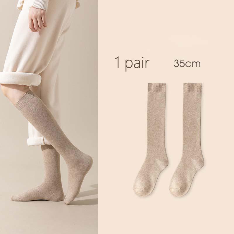2 Pairs Sets Winter Thick Warmer Stockings For Women Knit Cotton Thermal Over Knee Socks Casual Solid Color Knee Long Sock
