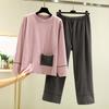 Ladies' Casual And Comfortable Long Sleeved Solid Color With Thick Velvet Sleepwear And Warm Pants Set