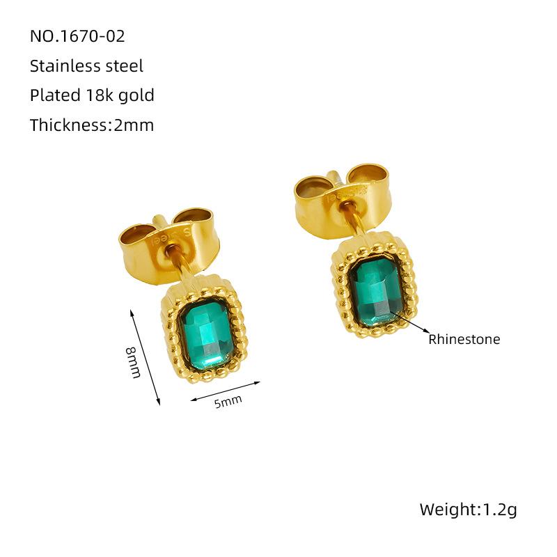 

Модный универсальный набор из квадратных серег-пусетов и ожерелья из нержавеющей стали с белым цирконом, французская простая титановая стальная отделка