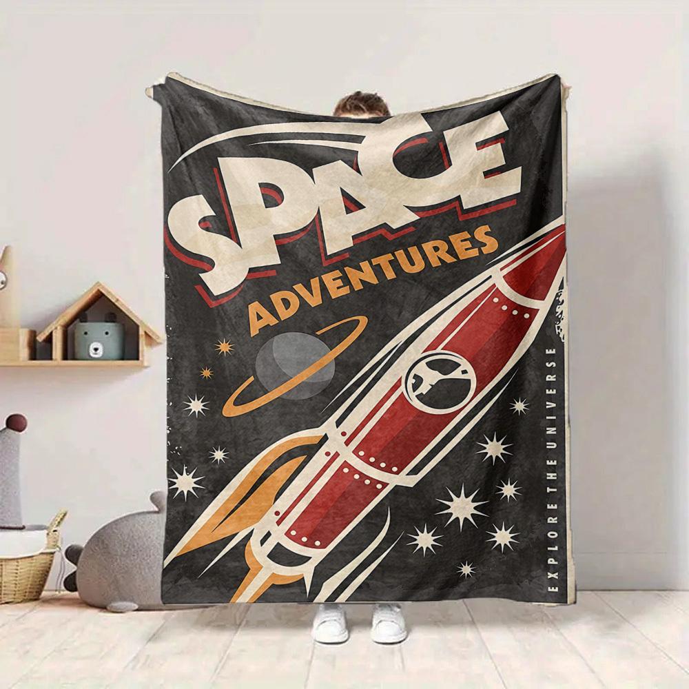 1pc Space Exploration Lightweight Flannel Blanket, Comfortable and Warm Blanket, for Office and Camping Sofa Bed023