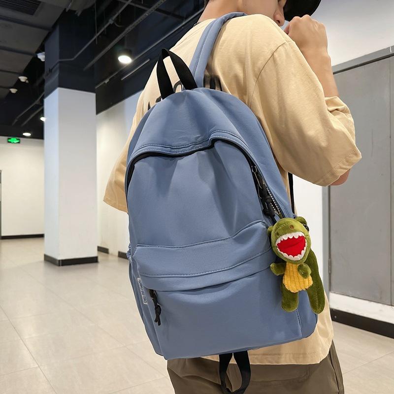 School bag college students solid color simple junior high school students Korean version daily large-capacity street backpack