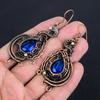 London Blue Topas 999 Kupferdraht umwickelte Ohrringe, Handgefertigter Edelstein-Ohrschmuck, Geschenke für Ehefrau Brandneue Ohrringe