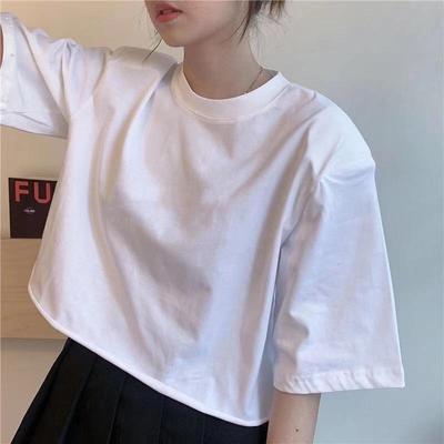 Women's Summer Korean Style Cotton Crop Top – Short Sleeve, Loose Fit, Versatile and Trendy