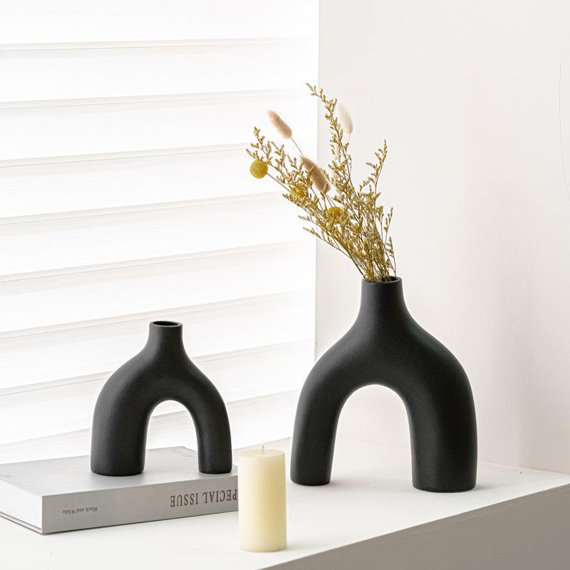 Special-Shaped Plain-Fired Ceramic Vase European-Style Simple Hydroponic Flower Arrangement Ornament Living Room Decoration Handicrafts Minimalist