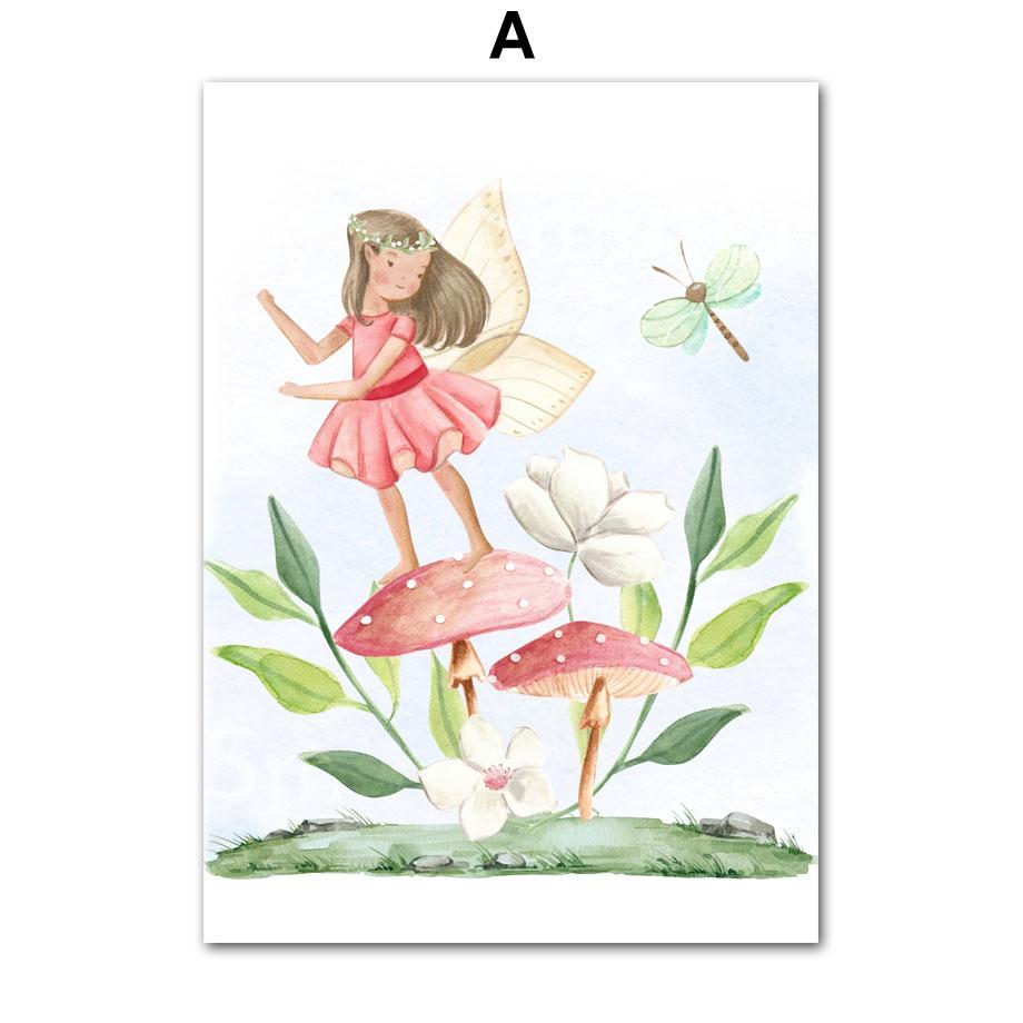 Fairy Leaf Flower Mushroom Butterfly Snail Custom Name Wall Art Canvas Painting Nordic Poster Print Pictures For Kids Room Decor