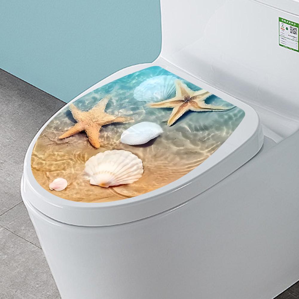 Creative 3D Beach Seashells Bathroom Toilet Stickers, Home Self-adhesive Waterproof Decoration Wall Stickersfor Toilet