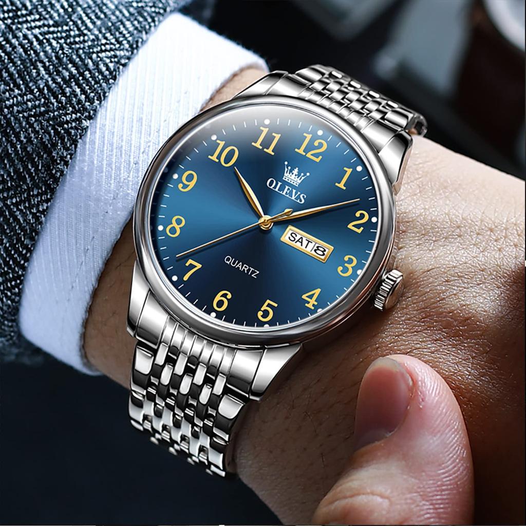 Stylish and popular waterproof Olevs stainless with date Arabic quartz and a Also available in blue and A great gift men's watch, analog, steel,