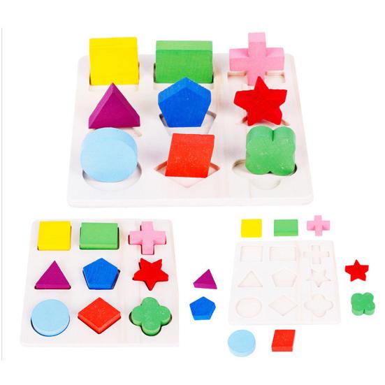 Wooden Shape Puzzle Board Geometric Shape Color Puzzle Matching Board Toddlers Fine Motor Skills Portable Travel Preschool