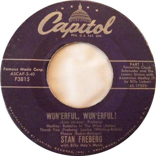 

7inch Record STAN FREBERG - Wun erful, Wun erful! F3815 Capitol Records 1957 US Pop Used