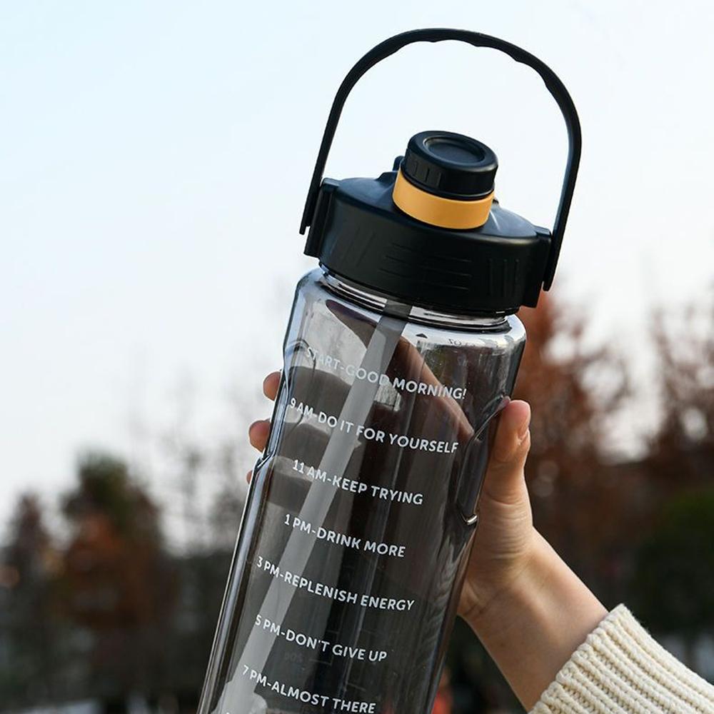 101Oz/50Oz Drinking Bottle with Time Marker 2 In 1 Straw and Lid BPA Free Heat Resistant Gym Water Bottle with Carrying Strap