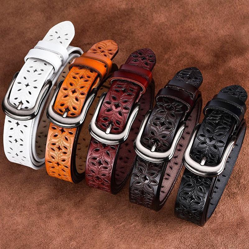 New Fashion Hollow Pattern Belt Ladies Trendy Waistband Genuine Woman Belt Classic Pin Buckle Imitation Leather Strap Skirt