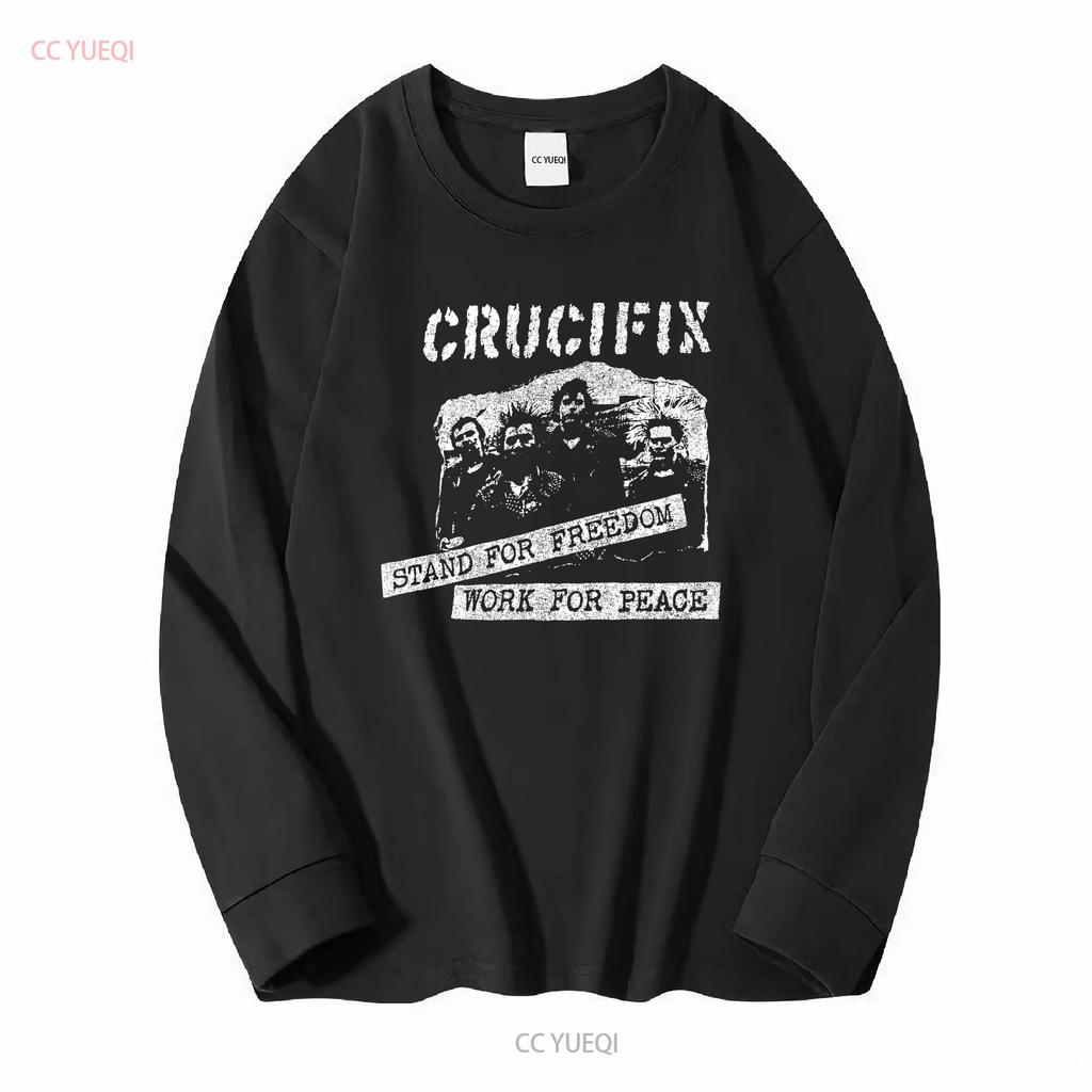 Vintage 2000s Crucifix Hardcore Punk Band Black T shirt Sz M long or short sleeves vintage Washed designer clothes Breathable