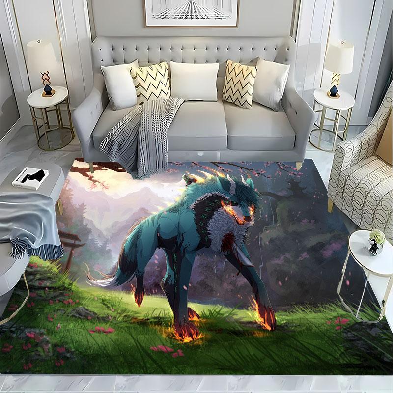 3D Printing Cartoon Wolf Large Area Carpets for Home Living Room Kids Bedroom Sofa Doormat Kitchen Floor Rugs Anti-slip Decor