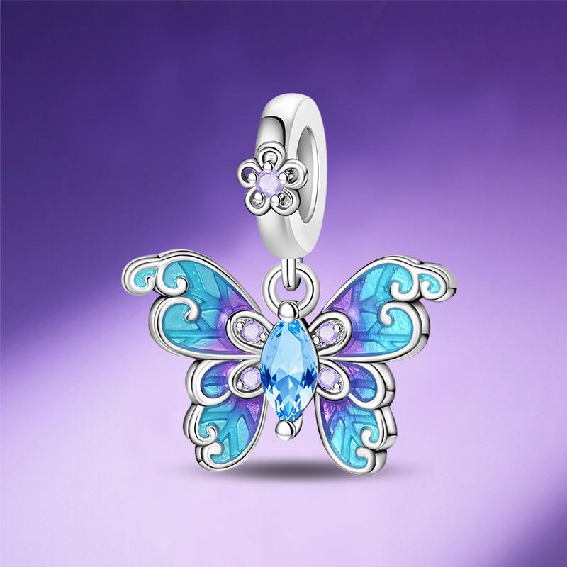 Charms Copper Blue Gradient Butterfly Pendants Charms Fit Original Charms Bracelets Beads Diy Jewerlry Accessories