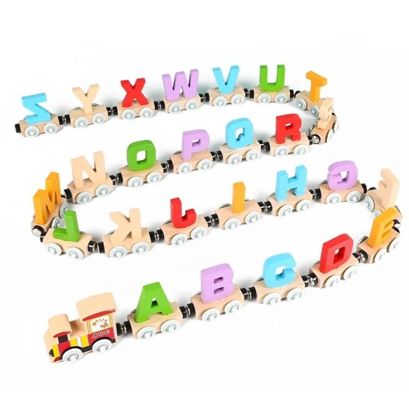 Activating Toys Montessori Wooden Train Toy Early Educational Cognition Alphabet Toys Magnetic Number Train Set For Toddlers Math Toys