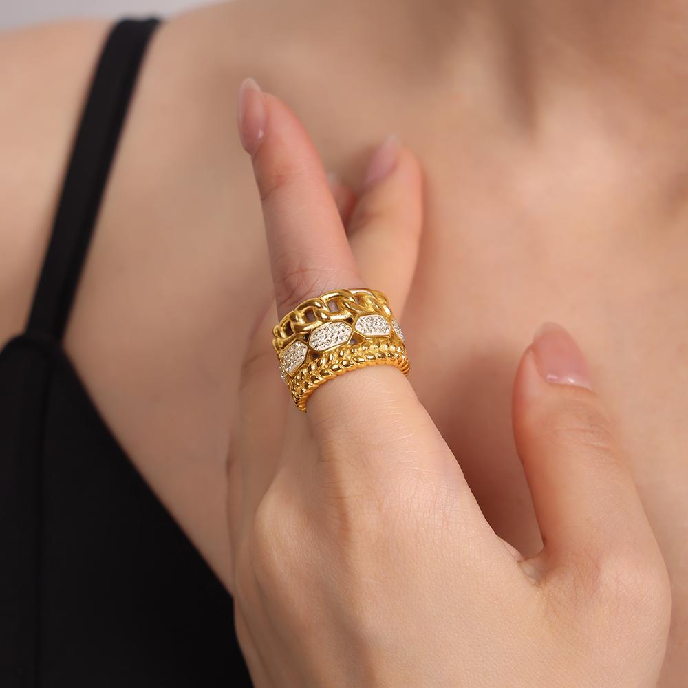 

Stainless Steel Chunky Rings With Zircon For Women 18K Gold Plated Waterproof Women s Ring Hip Hop Rock Punk Style Female Ring 8