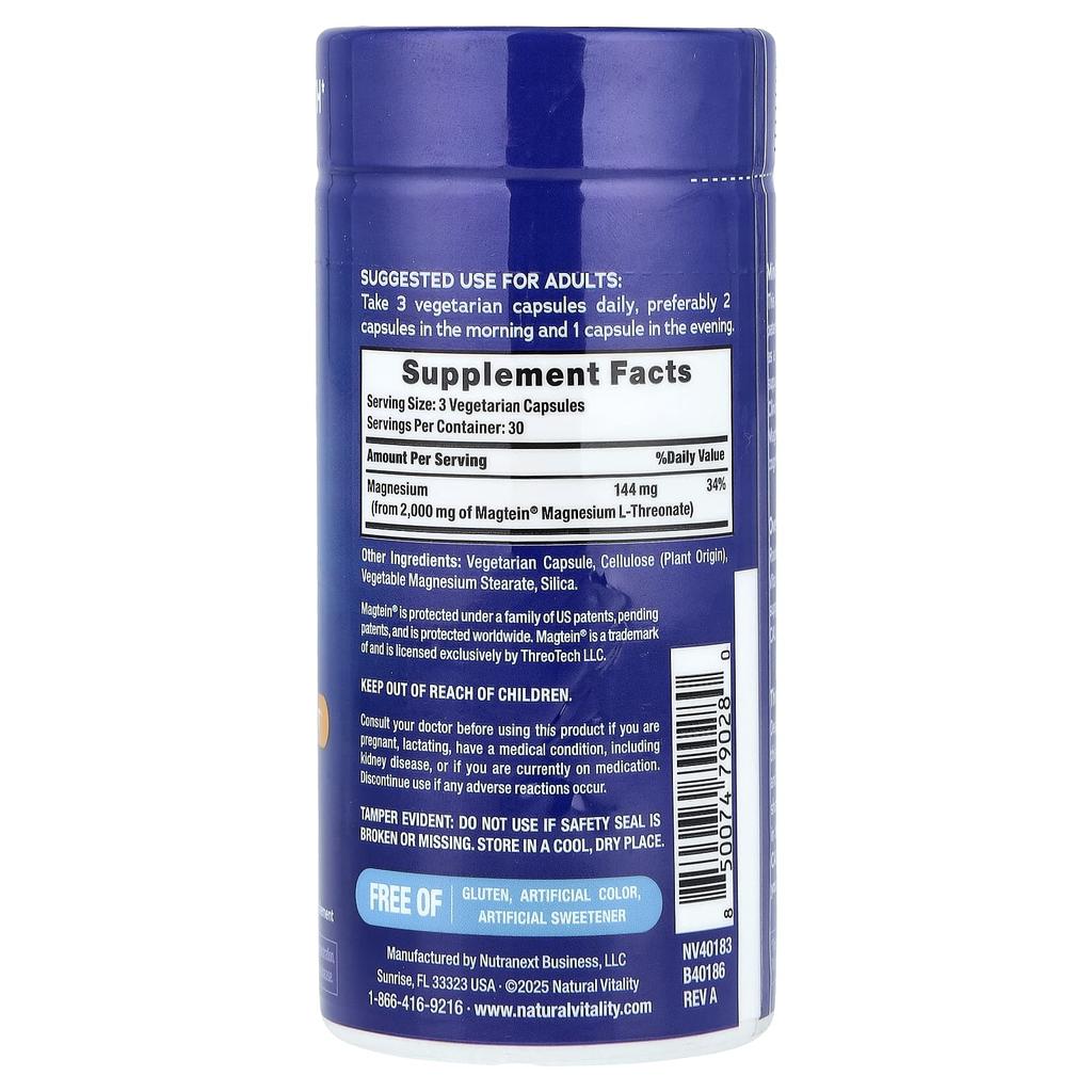 Natural Vitality, Calm®, Magtein®, Magnesium L-Threonic Acid, Veggie Capsules 90 Tablets