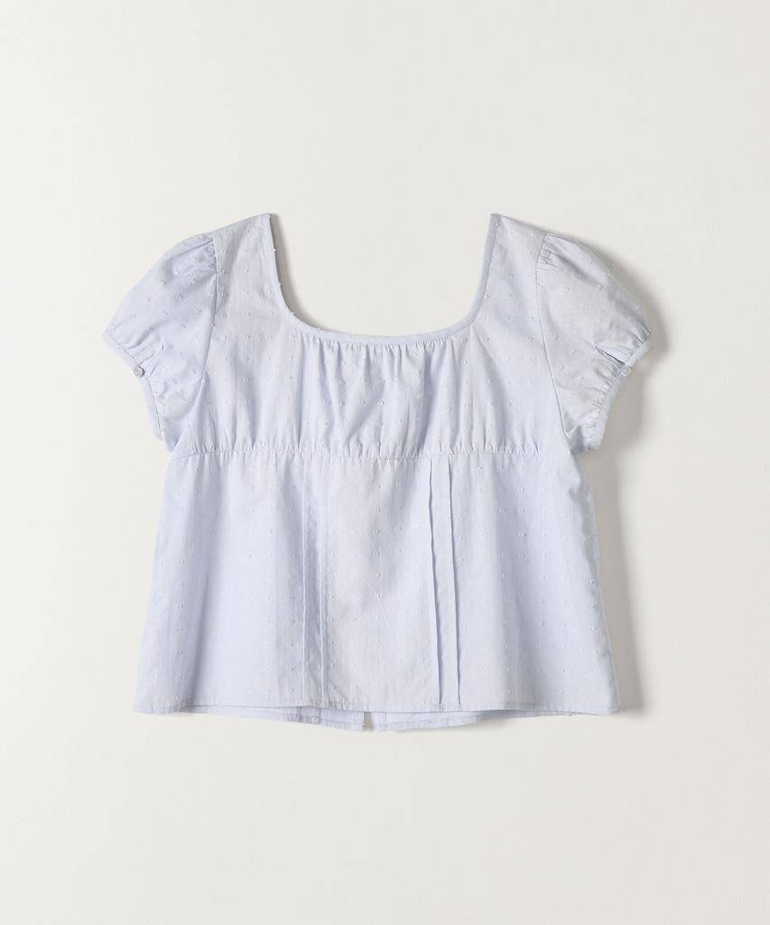 Tudument Polka Dot Puff Sleeve Blouse Light Blue
