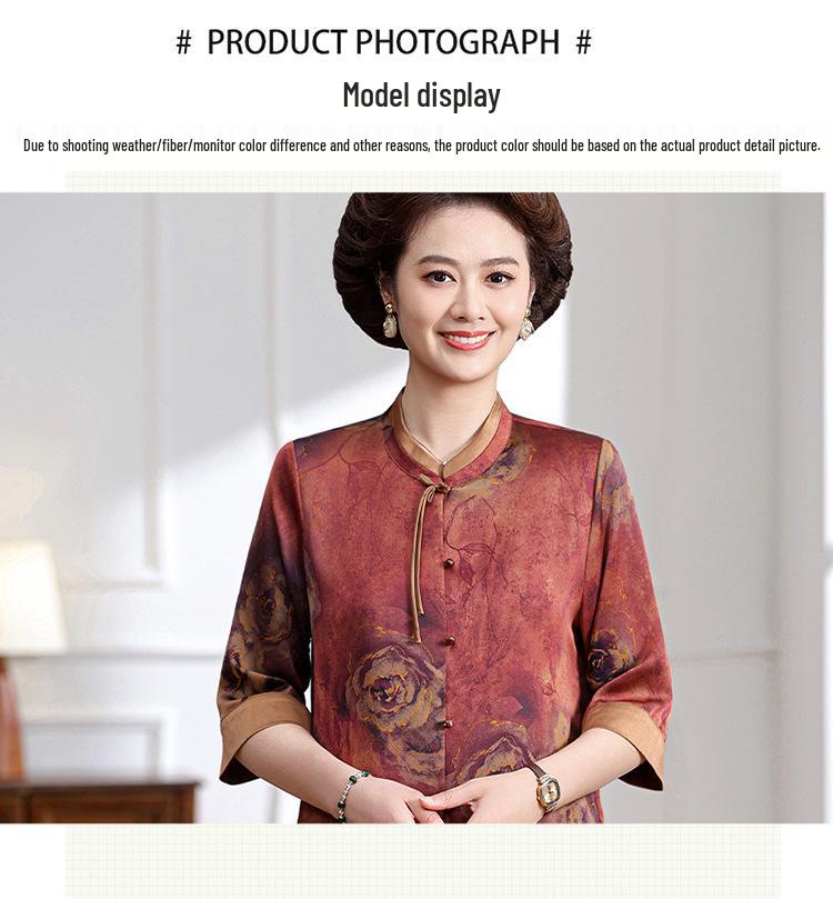 Xiangyunsha Plus Size Silk Top: Summer Chinese Style T-Shirt for Middle-Aged and Elderly Women