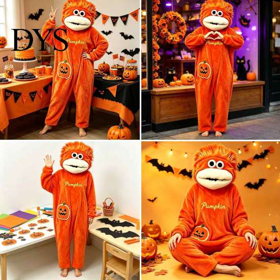 Halloweenský Cosplay Kostým Stvoření s Velkými Ústy Jednodílné Pyžamo, Dýňové Fleecové Kapucové Unisex Jednodílné Pyžamo Oblečení na Spaní Domácí Oblečení Volný Střih