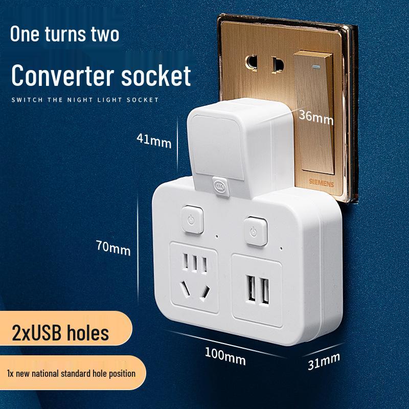 Multi-Outlet Power Strip with USB, Wireless Converter, Night Light, and Individual Switches for Home Office