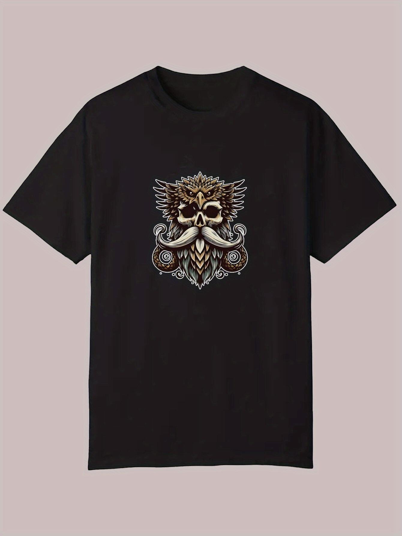 Summer Casual Graphic T-shirt - Black Skull & Wings Design XXXL