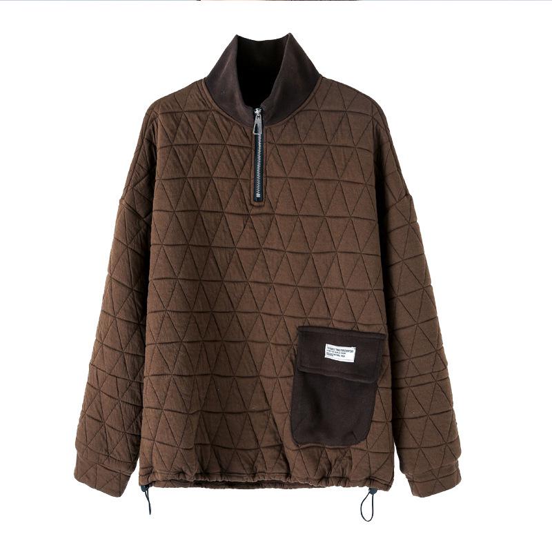 Women's Quilted High Neck Zipper Pullover Sweater - 2024 Autumn/Winter Collection, Petite Fit, No Hood