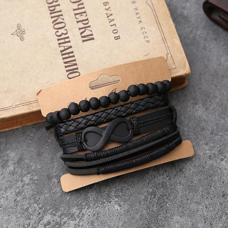 

Набор браслетов из сплава и коровьей кожи в виде восьмерки - Комбинация из четырех штук