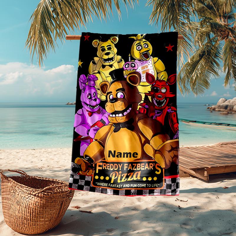 Custom Name Ultra-Soft Beach Towel with Five Nights At Freddy's Theme,Ideal for Pool - Camping, Diving - Perfect Travel Essential, Vibrant Beach Towel