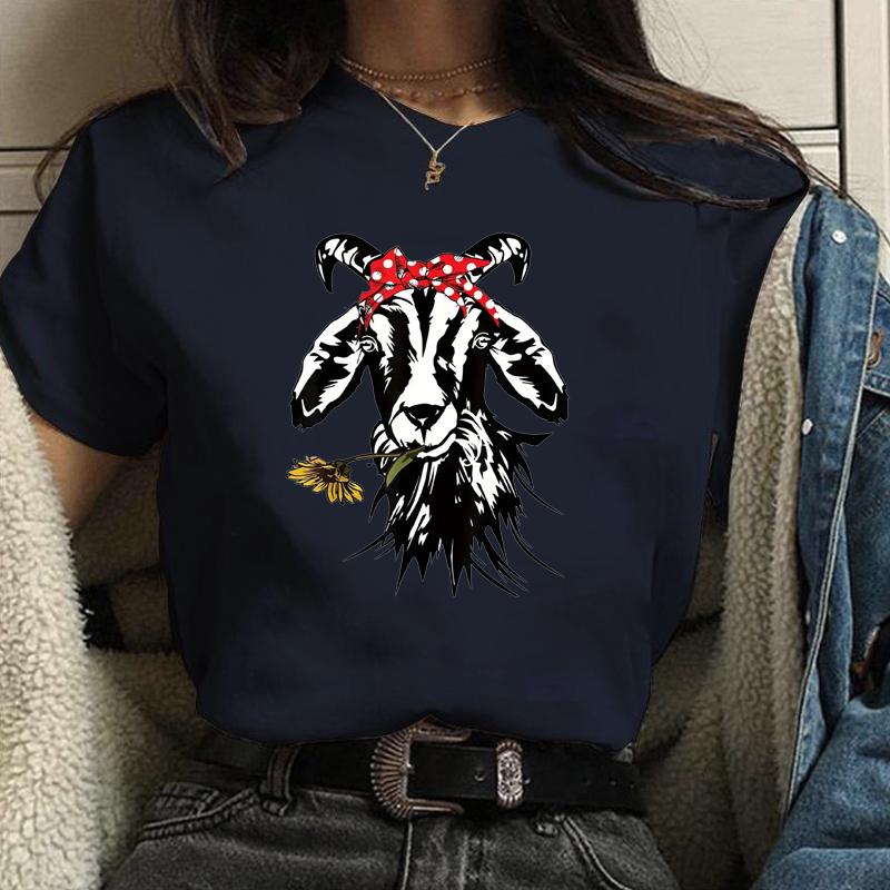 Cute Goat Pattern Printed T-Shirt Women's Goat Harajuku T-Shirt Summer Cool Fashion Women's Tops