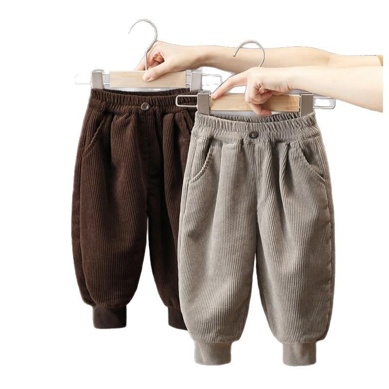 Winter Kids Corduroy Pants Fleece Lined Thick Warm Joggers Boys Girls Casual Sports Trousers