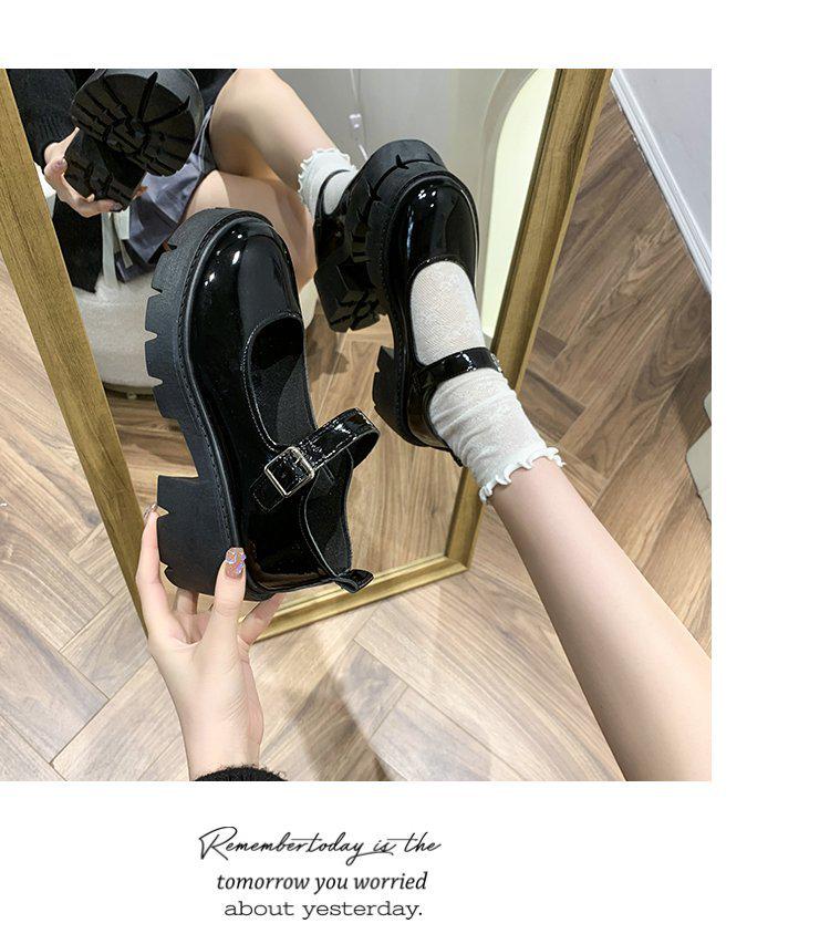 Women's Patent Leather Mary Jane Loafers - Spring 2022 British College Style, High Heel, Round Toe, Thick Sole