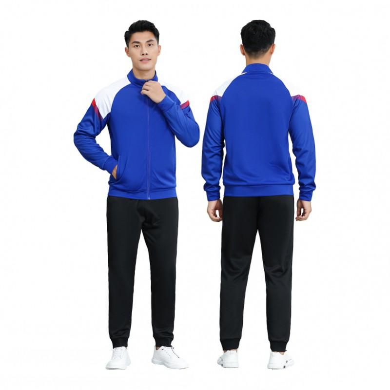 Winter Fleece Lined Stand Collar Zipper Sport Jacket Color Block Pants Set Teens Adults Unisex Basketball Soccer Warm Up Outfit