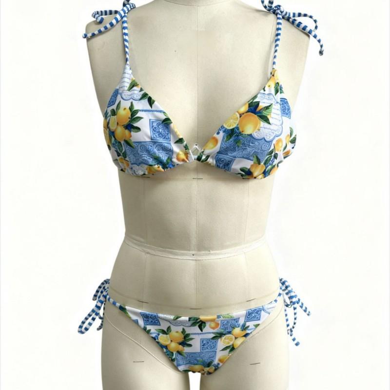 Costume da Bagno Stampato Diviso Donna Con Imbottitura sul Seno Bikini Sexy Set Limone