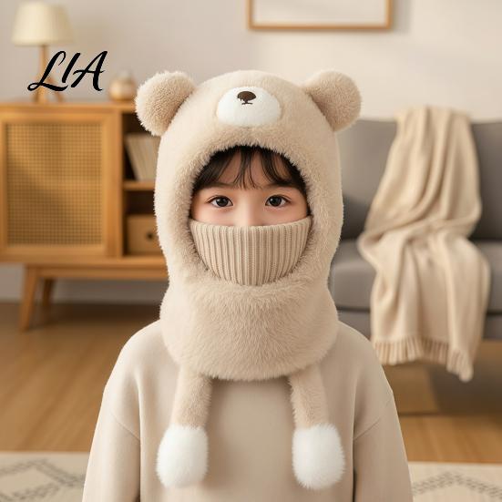 Kids Christmas Gift Winter Accessories Balaclava Hat, Cute Bear Ear Face Mask Fun Cold Weather Outdoor Gear Squeaky Tail, Fuzzy Windproof Ski