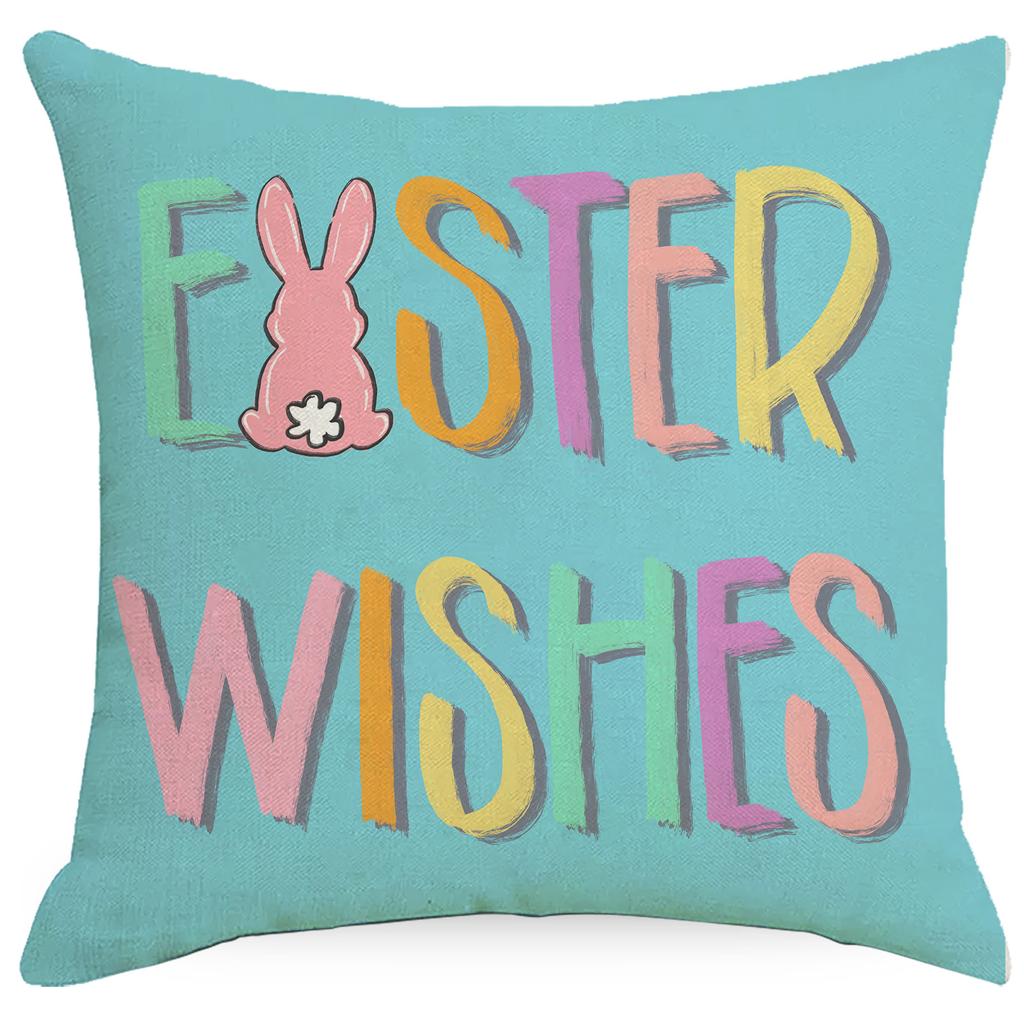 Easter Pillowcase Colorful Letters Linen Print Festive Decoration Home Sofa Cushion Cover Pillowcase
