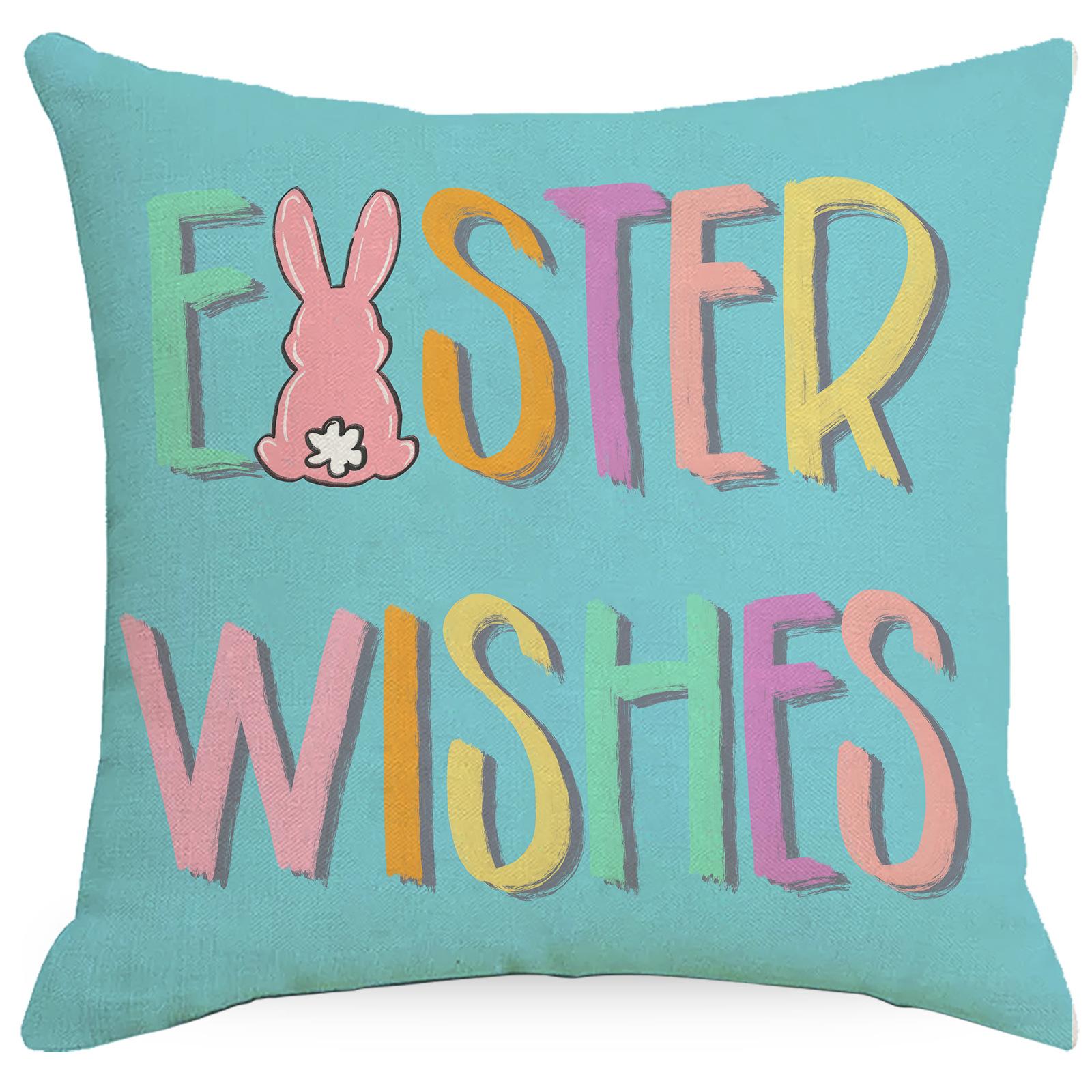 

Easter Pillow Cover Colorful Letters Linen Print Festive Ornament Home Sofa Cushion Cover Pillow Cover Premium 45 * 45Cm