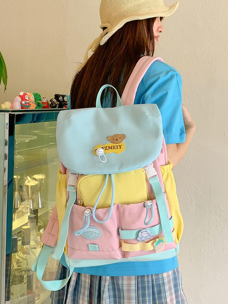 Color-Block Casual Backpack for Elementary School Girls - Large Capacity, Japanese Style