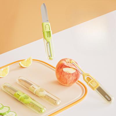 Couteau à fruits et éplucheur de cuisine portable trois-en-un Épluchage de pommes de terre et éplucheur Éplucheur en acier inoxydable