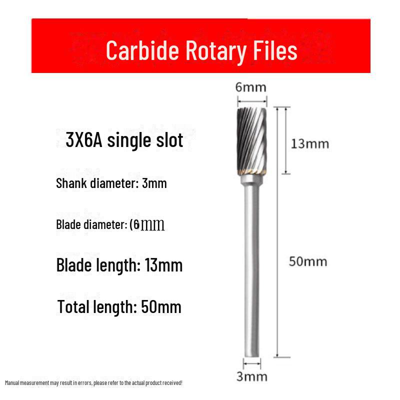 3mmX6 Tungsten Steel Carbide Rotary File for Electric Grinding - Small Metal Grinding Head