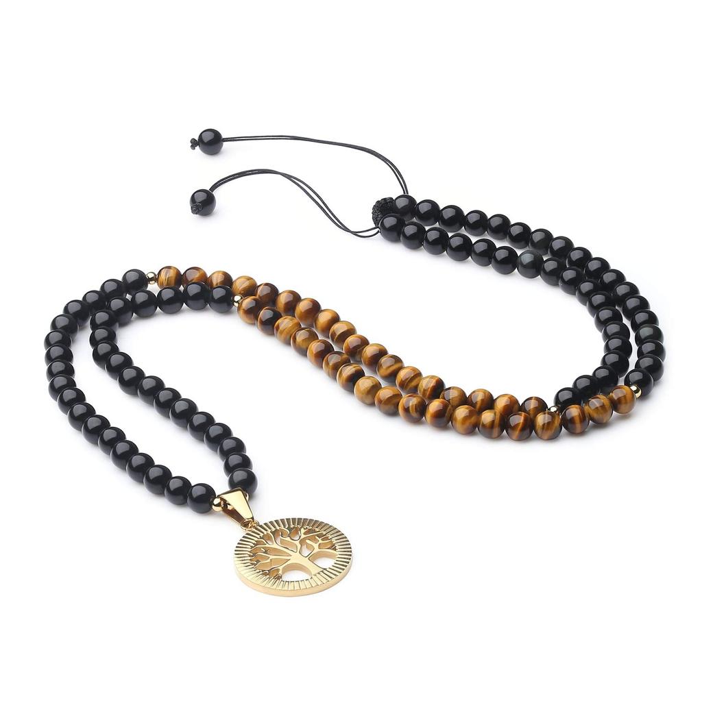 Coai Tree of Life Obsidian Tiger Eye Power Stone Protection from Tree of Life Necklace for Men and Women 108-Bead Bracelet, Evil,