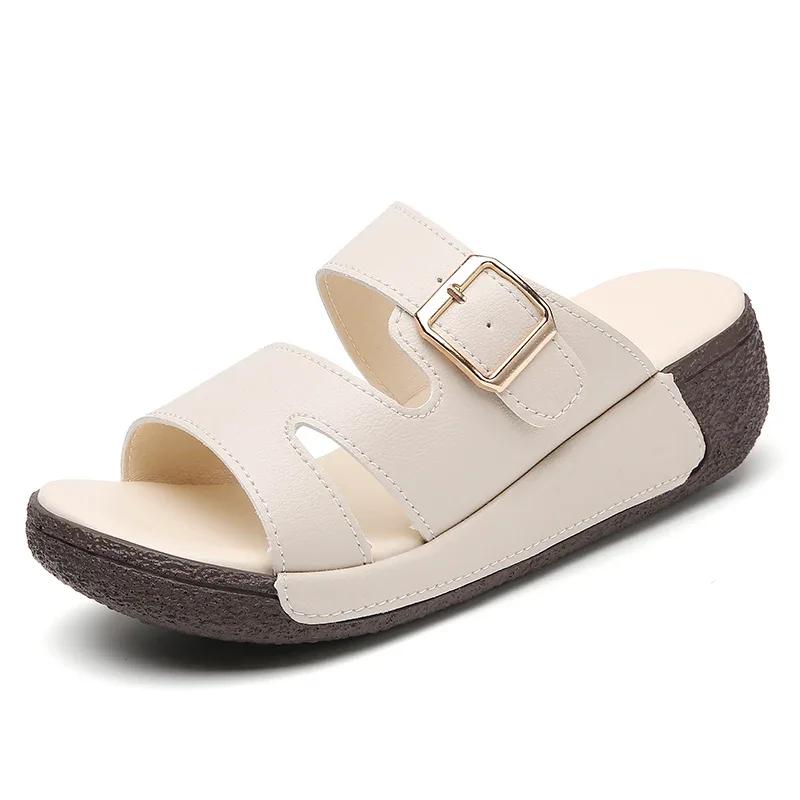 Fashion Walking Shoes Ladies Non-Slip Wedge Open Toe Beach Sho Summer Thick Bottom Half Slipper Sandals Women Outdoor Breathable