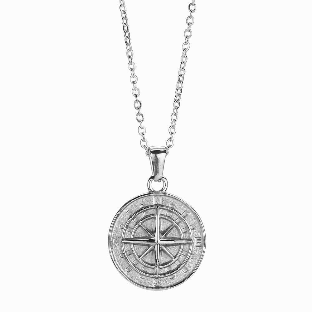 Stainless Steel Compass Pendant Coin Compass Men's Hip Hop Necklace, Titanium Steel Jewelry Batch Men's and Women's Accessories